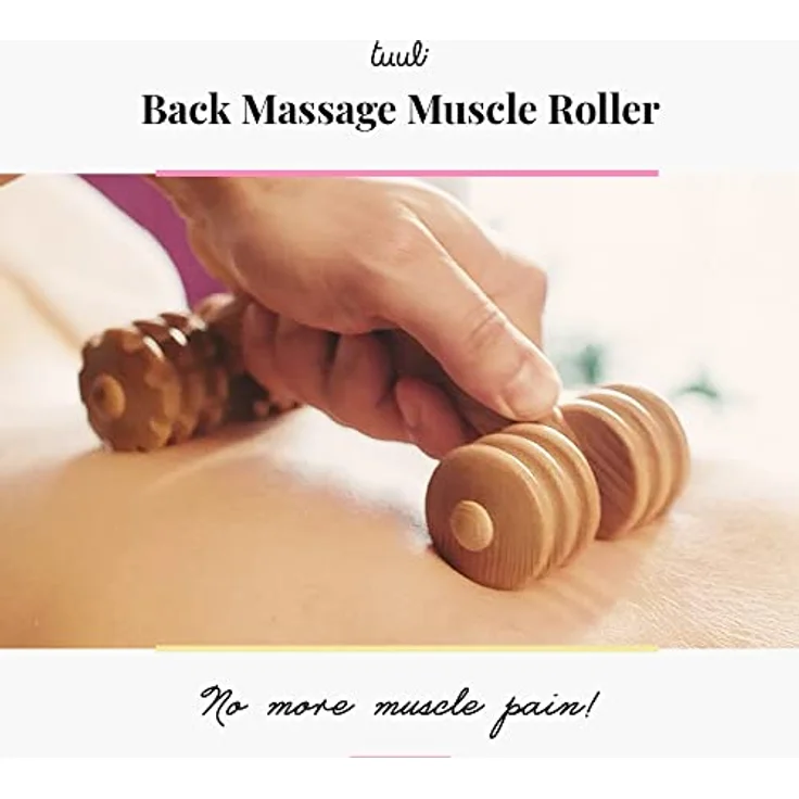 Tuuli Accessories Massage Massagegerät Rücken Nacken Schulter Massageroller Roller aus Holz 18 x 7 x 6 cm – Bild 3