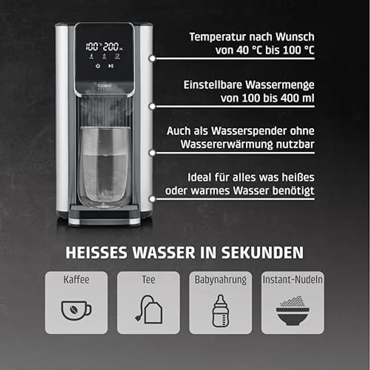 Caso HW630 Teemaschine, 2500 ml, Edelstahl/Schwarz, Temperaturregelung 40-100°C, versandkostenfrei – Bild 3