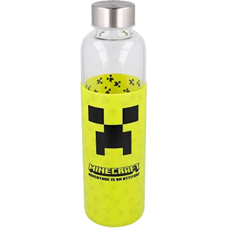 Stor Glas Wasserflasche Mit Silikonhülle - 585 ml Minecraft