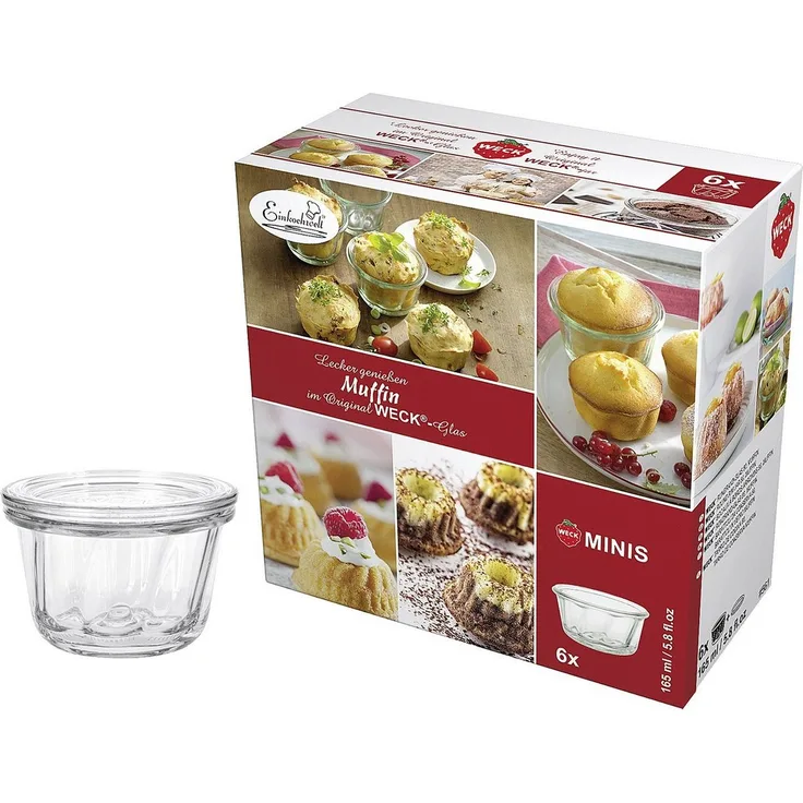 WECK Einmachglas, Rundrandglas 165ml, Set mit 6 Gugelhupfgläsern, klar