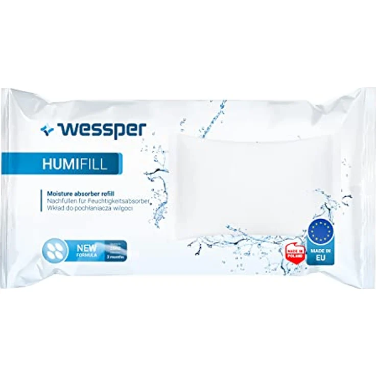 Wessper Humifill Klassischer Luftentfeuchter Nachfüllpack, Raumluftentfeuchter passend für alle Absorber, Feuchtigkeits-Stopper Autos, Büro, Keller, Lager, Wohnräume 10 Stück, 250g, Weiß – Bild 1