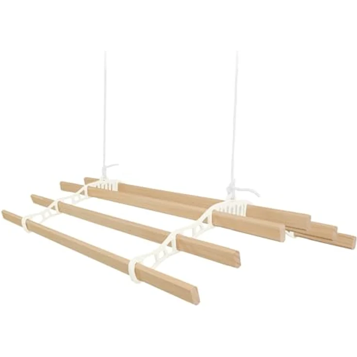 Monster Shop Decken-Wäscheständer, 1,4 m, Elfenbein, 6 Latten, ausziehbar, gusseisernes Gestell, mit Befestigungsset – Bild 1