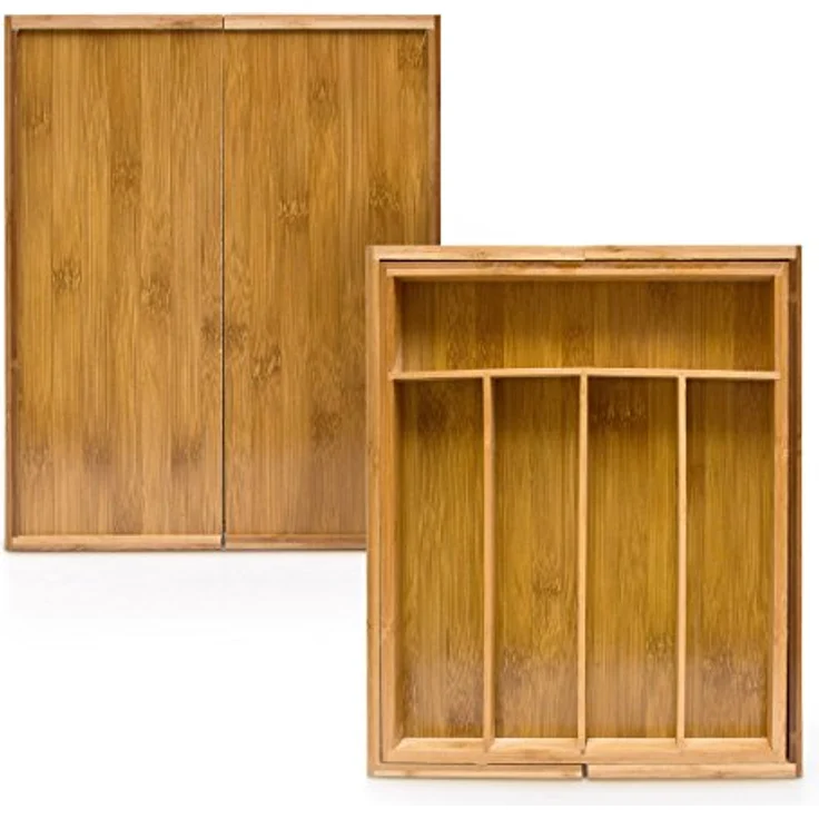 relaxdays Besteckkasten Besteckkasten Bambus ausziehbar, verstellbar mit 5 bis 7 Fächern, Natur – Bild 6