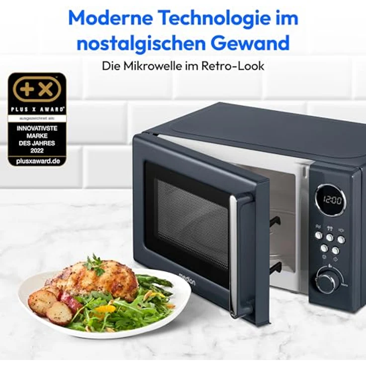 Medion® Mikrowelle MD 15000 grau, 20 l, Retro-Design, 800 Watt, 5 Leistungsstufen – Bild 3