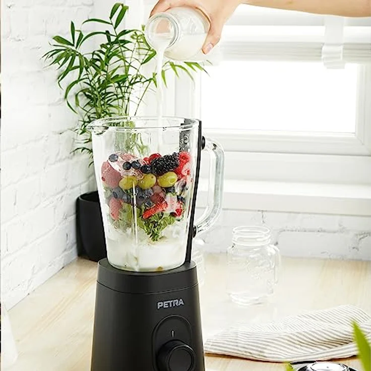 Petra PT5531MBLKVDE Glas Standmixer - BPA Frei 1.5L Krug-Mixer, 600W Smoothie Maker, Edelstahlklinge – Bild 5
