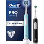 Oral-B Pro 1 Elektrische Zahnbürste/Electric Toothbrush, Doppelpack mit 2 Aufsteckbürsten, 3 Putzmodi für Zahnpflege, Geschenk Mann/Frau, Designed by Braun, schwarz/blau
