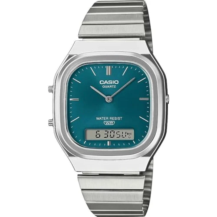 Casio Edgy Collection Herrenuhr AnaDigi Petrol AQ-240E-3AEF, Quarzwerk mit Edelstahlarmband, Stoppuhr, Alarm und Kalendereinstellungen, blau – Bild 1