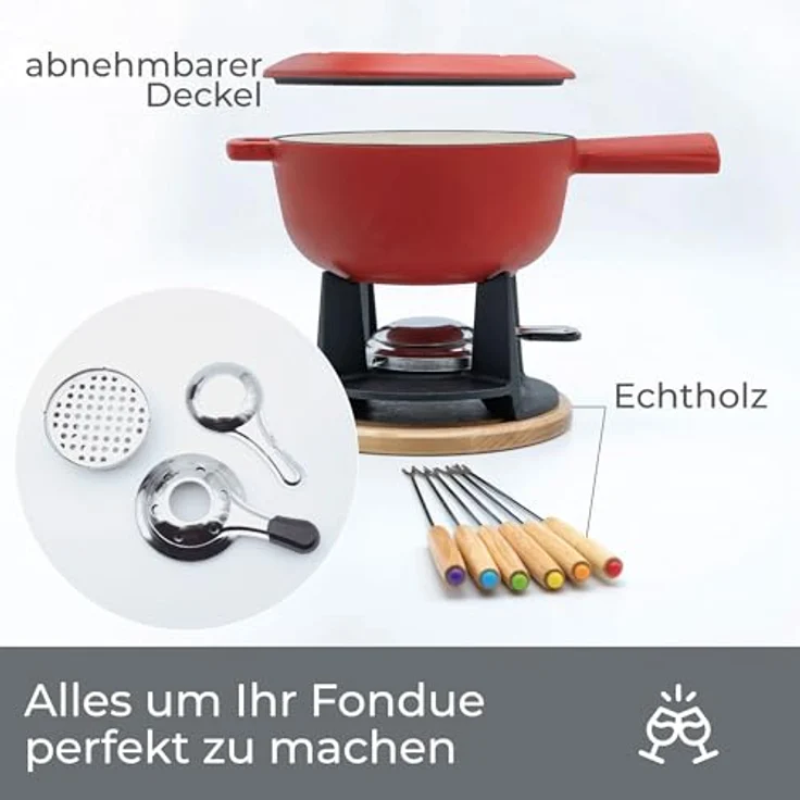 osoltus BBQ Gusseisen Fondue Käsefondue Emaille beschichtet rot – Bild 6