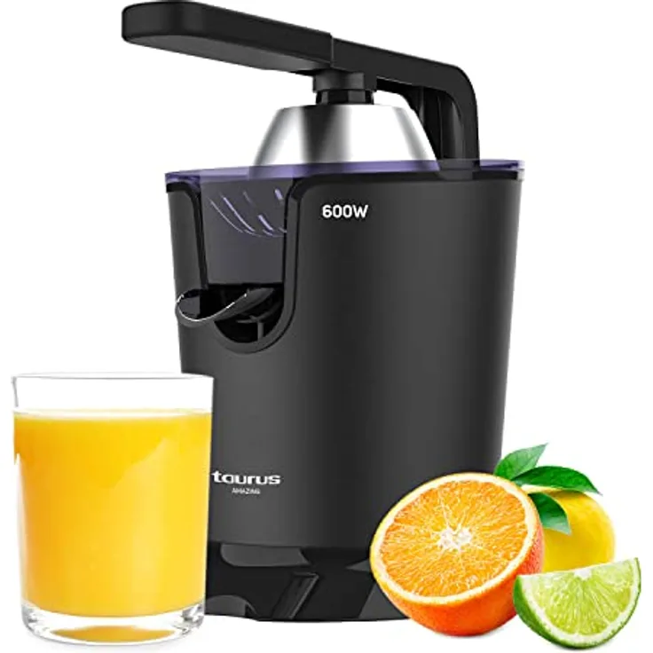 Taurus Amazing SQ601X - Elektrische Hebelpresse 600W, professioneller AC-Motor, 0,65L Behälter, 2 Kegel für alle Zitrusfrüchte