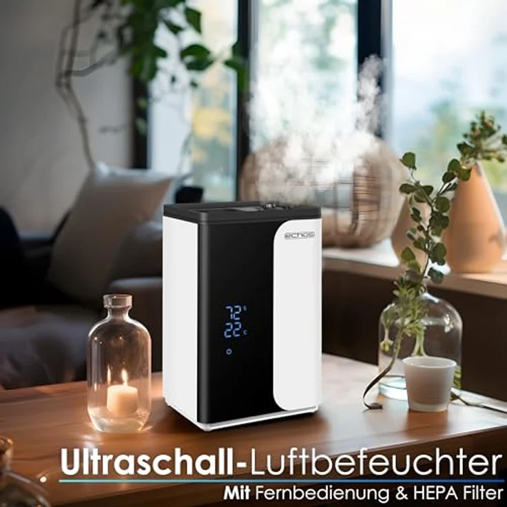 Echos Ultraschall Luftbefeuchter 5 Liter mit WIFI Smart Life App, HEPA Filter, LED-Touch-Display, Warm oder Kaltfunktion – Bild 2