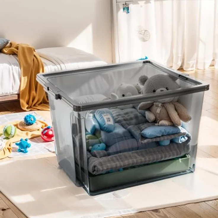 IRIS 6er-Set Aufbewahrungsboxen - Kisten mit Deckel - Stapelboxen 'Useful Storage Box', USB-M, Kunststoff, transparentes Grau, 40 L, 42 x 36 x 26,5 cm – Bild 3