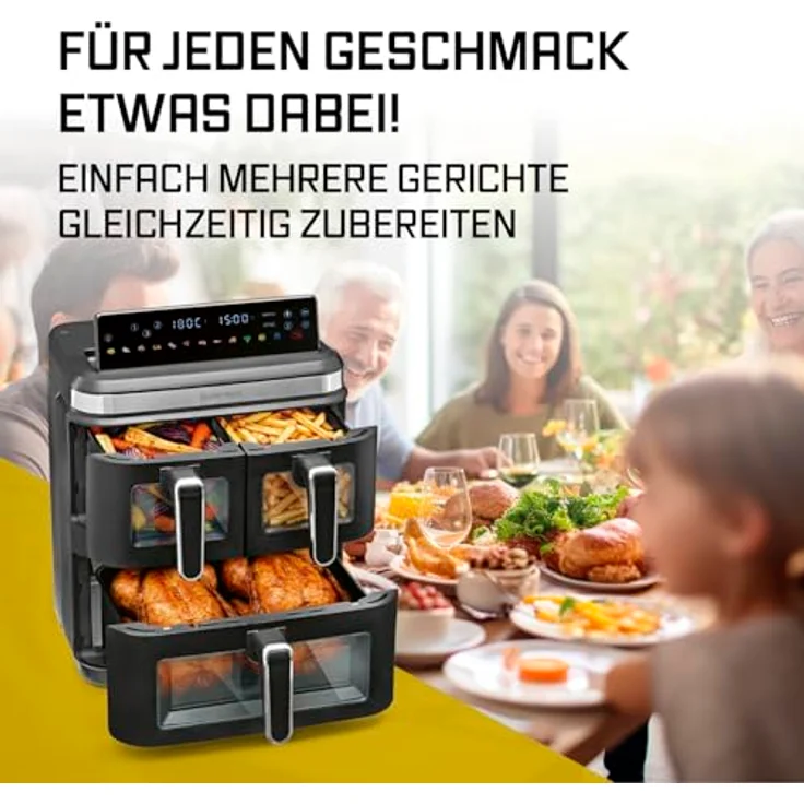 GOURMETmaxx FryUp3, Vertikale Heißluft-Fritteuse mit 3000W, 17l, 3 Frittierkammern und Sichtfenster, schwarz/Edelstahl – Bild 10