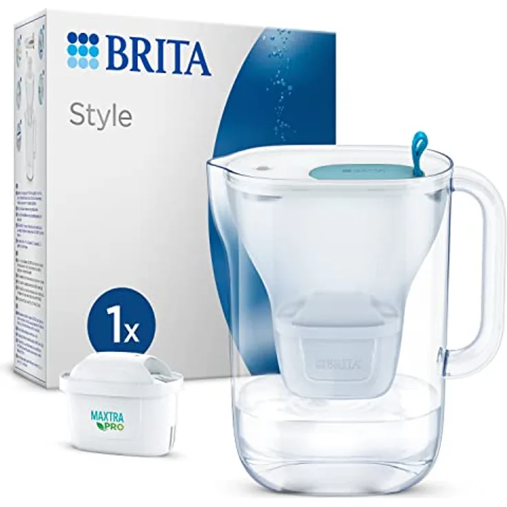 BRITA Wasserfilter-Kanne Style hellblau (2,4l) inkl. 1x MAXTRA PRO All-in-1 Kartusche – Filter im modernen Design für den Kühlschrank zur Reduzierung von Kalk, Chlor, Metalle wie Blei & Kupfer