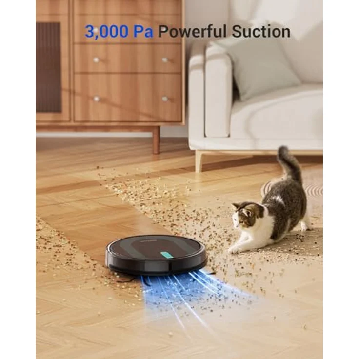 Proscenic 850T WLAN Saugroboter, Staubsauger Roboter mit Wischfunktion, 3000Pa Saugleistung auf Teppichen und Hartböden, Schwarz+blau – Bild 3