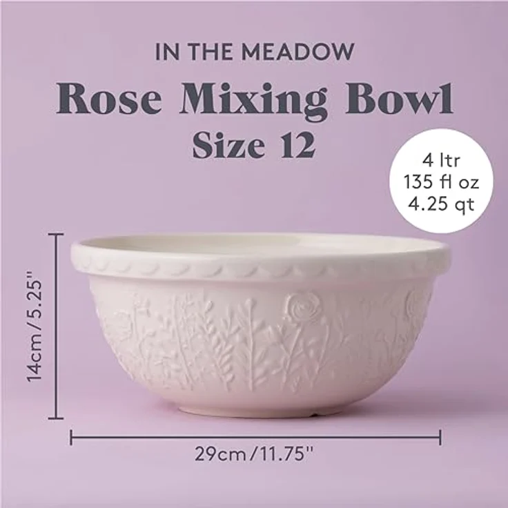 Mason Cash IN THE MEADOW Steingut Rührschüssel 4L, Ø 29 cm, mit Blumenmotiv, spülmaschinen- und splitterresistent, für Brotteig & Kuchenteig – Bild 3