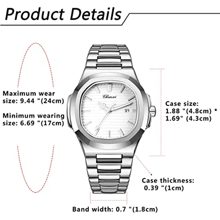 JewelryWe Herren Armbanduhr 3er Set, Analog Quarz Uhr mit rechteckigem Design, silber, 30m wasserdicht, Datum, Leuchtzeiger, Edelstahlarmband – Bild 3