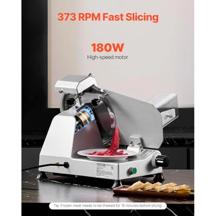 VEVOR Allesschneider, 180 W elektrischer Fleischschneider mit 254 mm Premium-Klinge, 0-10 mm einstellbare Dicke für Fleisch, Gemüse, Brot und Käse – Bild 2