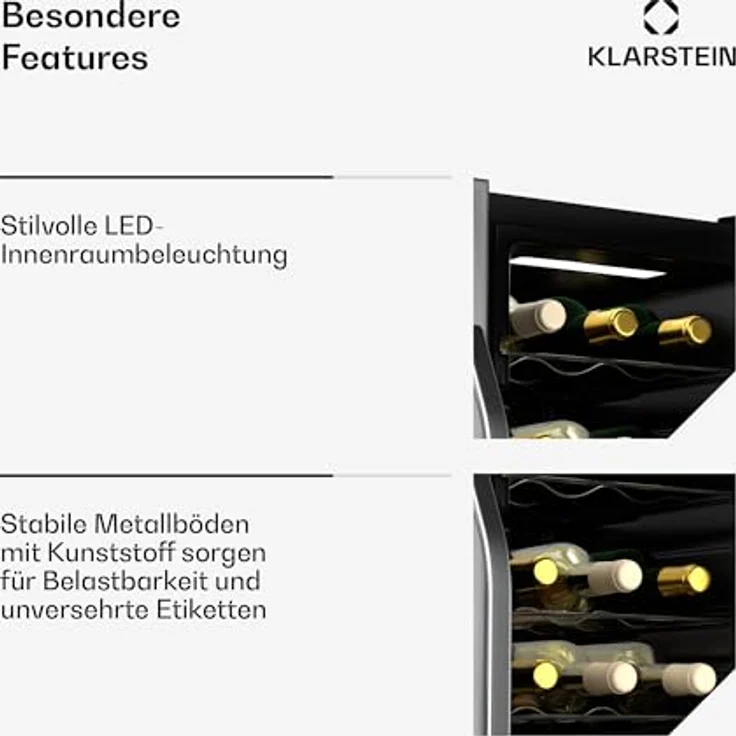 Klarstein Vinamour Weinkühlschrank 36 Flaschen – 2 Zonen, Touch-Steuerung, LED, Edelstahl-Doppeltür, UV-Schutz, freistehend – Bild 5