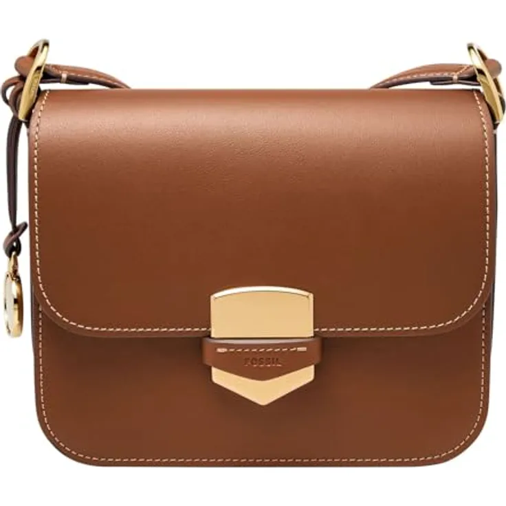 Fossil Lennox Umhängetasche, braun, Leder, verstellbarer Schulterriemen, 1 Zipperfach, Überschlagklappe mit Magnetverschluss