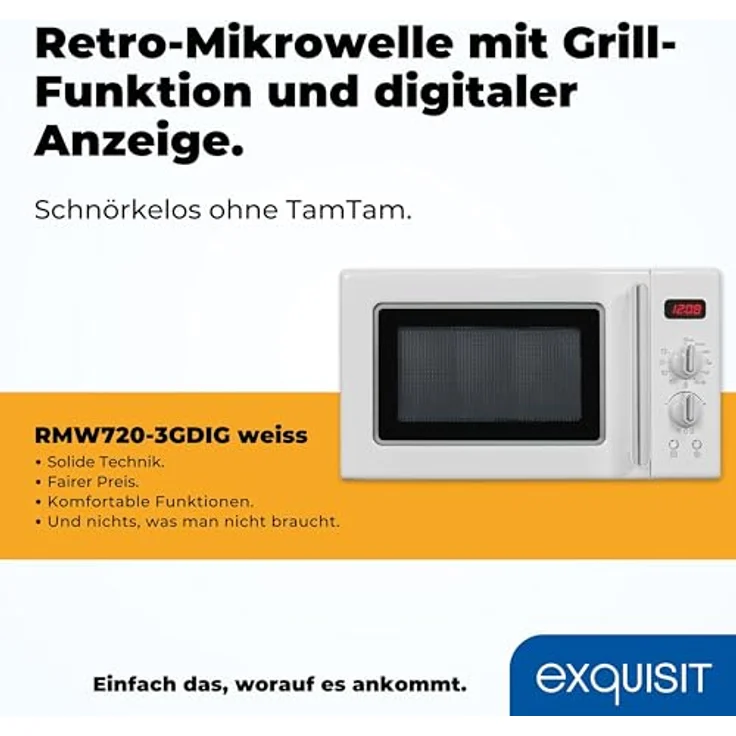 RMW720-3GDIG Mikrowelle mit Grill, Standgerät, 700 Watt, 20 Liter Garraum, weiß, 8 Automatik-Programme, lackiert – Bild 2