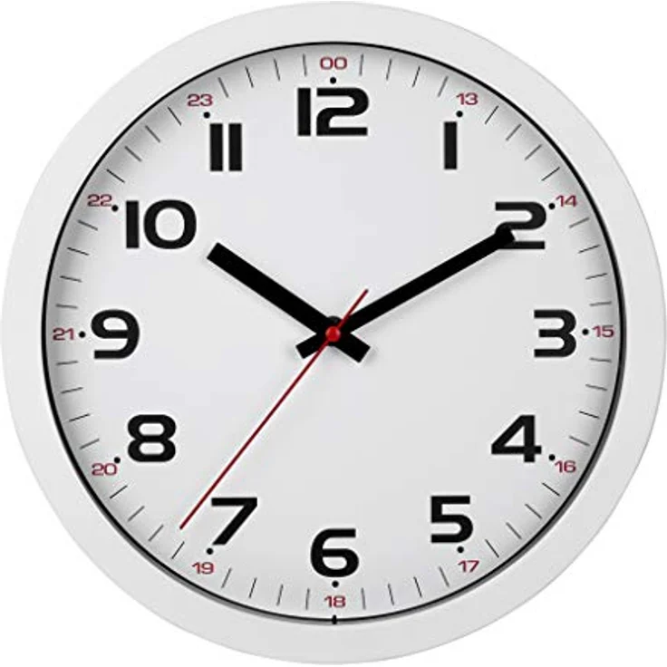 TFA Dostmann TFA 60.3050 analoge Wanduhr mit Sweep-Werk, 305 mm (Weiss) - Geräuscharmes Sweep Uhrwerk, kompaktes Design, hochwertig aus Kunststoff und Glas hergestellt – Bild 1