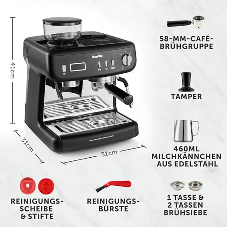 Breville Barista Espresso Max +, Siebträgermaschine mit integriertem Mahlwerk und 15 Bar Pumpendruck, Schwarz – Bild 7