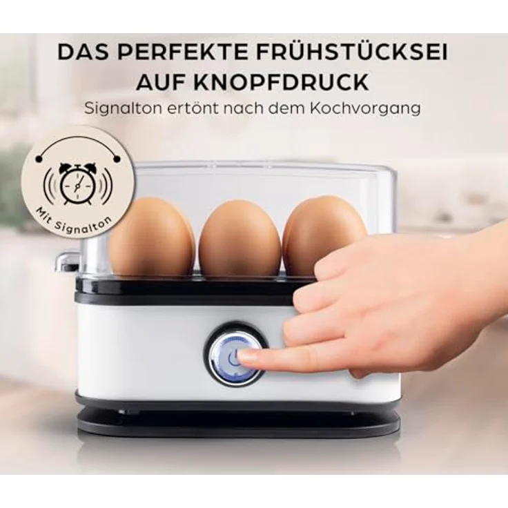GOURMETmaxx Eierkocher für 6 Eier, Egg Boiler mit Eierstecher und 3 Härtegraden, Design Eierkocher Weiß - spülmaschinenfeste Teile – Bild 2