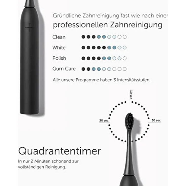 Wondersmile Schallzahnbürste PRO - Elektrische Zahnbürste mit 4 Putzprogrammen - Ultraschallzahnbürste mit smarten Bürstenkopf (1er Set, Ultimate Black) – Bild 3