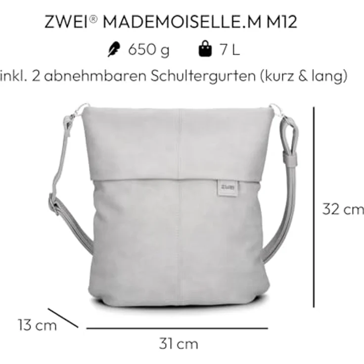 Zwei Mademoiselle.M Schultertasche, 31 cm, elegante Umhängetasche aus widerstandsfähigem Polyurethan mit Reißverschlussfach und abnehmbaren Trageriemen – Bild 2