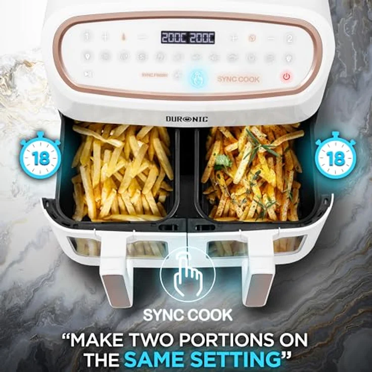 Duronic AF34 WE Heißluftfriteuse, XXL Heißluftfritteuse mit 2 Kammern für Pommes, 10L Volumen Airfryer - Weiß – Bild 3