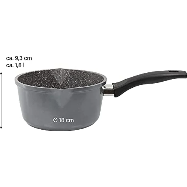 STONELINE® Stielkasserolle 18 cm, mit Glasdeckel, induktionsgeeignet, Aluguss, Antihaftbeschichtung mit echten Steinpartikeln, grau – Bild 4