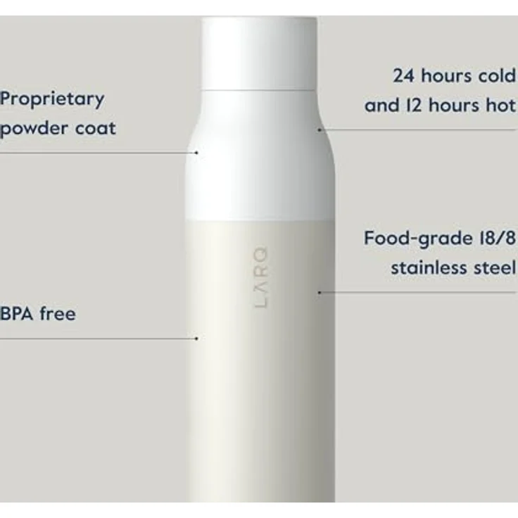 LARQ Bottle Twist Top 500ml - Isolierte Edelstahl-Trinkflasche | Thermoskanne, BPA-frei | Wiederverwendbare Wasserflasche für Camping, Büro und Reisen | Hält Getränke kalt und heiß, Granite White – Bild 3