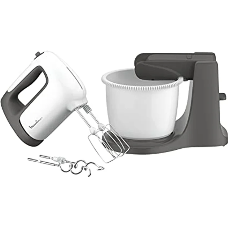 Moulinex HM4641 Prepmix Elektrischer Handmixer, leistungsstarker 500 W Motor, 5 Geschwindigkeiten und Turbo-Einstellung, Schneebesen und Haken aus Edelstahl, 2,5 l Behälter, weiß/schwarz – Bild 3
