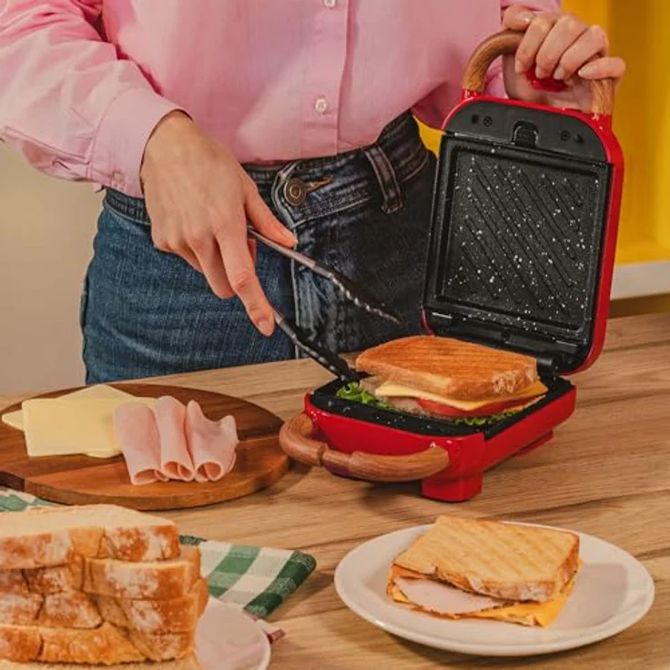Cecotec 4-in-1-Sandwichmaker Rock'nToast Retro One, 700 W, Gelb, Edelstahlgehäuse – Bild 4