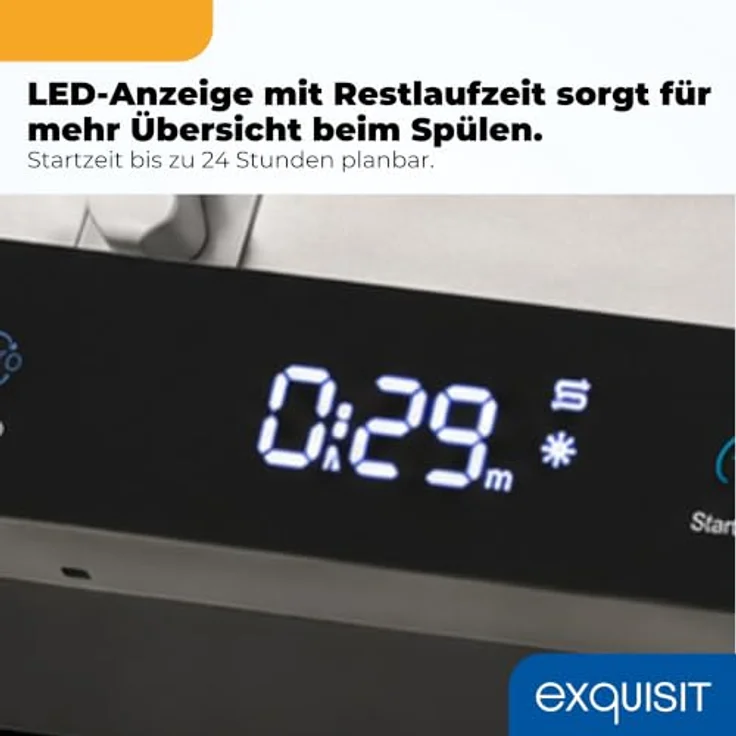 Exquisit GSP59311-E-450C, Vollintegrierbarer Geschirrspüler für 11 Maßgedecke, Energieklasse C, 8 Programme, Aquastop, Besteckschublade, Innenbeleuchtung, Schwarz – Bild 4