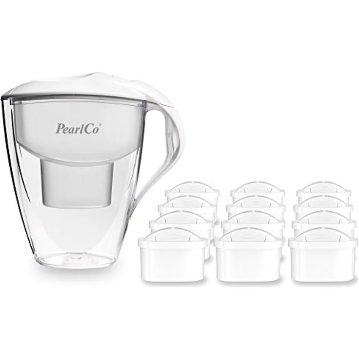 PearlCo Wasserfilter Astra (weiß) Sparpaket - 12 unimax Filterkartuschen - reduziert Schadstoffe und Kalk - BPA-frei – Bild 1