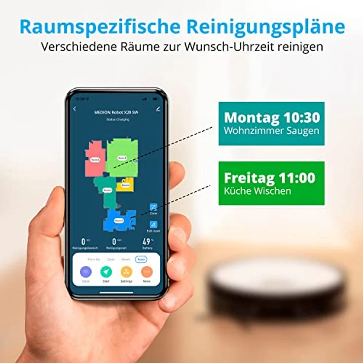 MEDION Saugroboter mit Absaugstation und Wischfunktion X20 SW+ (Lasernavigation, Starke 3000Pa Saugkraft, 2in1 Roboterstaubsauger, präzise Kartenerstellung, Go & No Go Bereiche, mehrere Etagen) – Bild 5