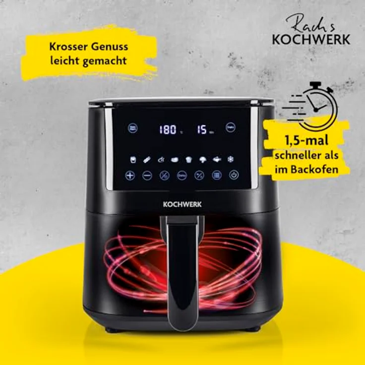Rachs KOCHWERK Digitale Heißluftfritteuse 4,2L | Airfryer mit Touchscreen für fettarmes Garen, Grillen oder Backen ohne Öl | Erinnerungsfunktion zum Wenden | Leichte Reinigung | 1400W – Bild 4