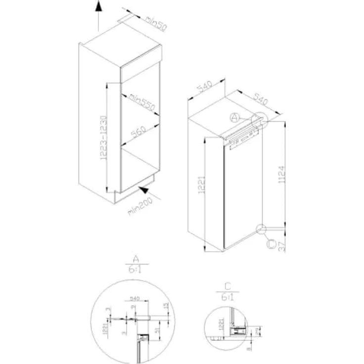 Amica EKSX 362 231 Einbaukühlschrank mit Gefrierfach, 163 l Kühlvolumen, 16 l Gefriervolumen, LED-Innenbeleuchtung – Bild 2