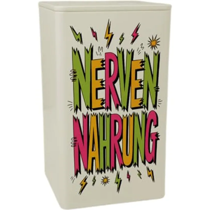 speecheese Nervennahrung VorratsDose 900ml im Retro Look für Süßigkeiten mit farbenfrohen Illustrationen und humorvollem Design