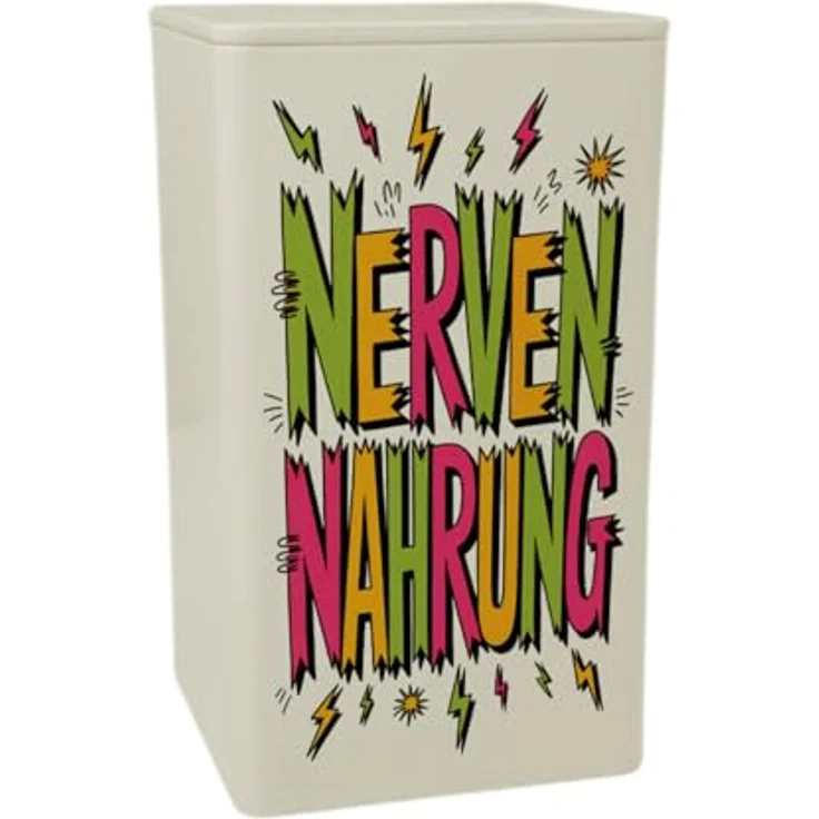speecheese Nervennahrung VorratsDose 900ml im Retro Look für Süßigkeiten mit farbenfrohen Illustrationen und humorvollem Design – Bild 1