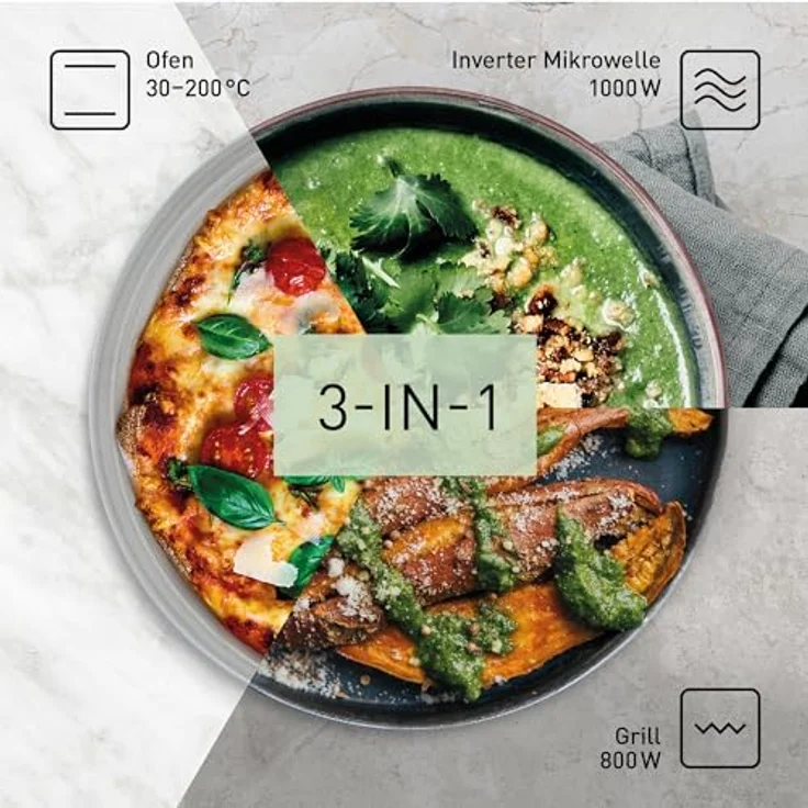 Panasonic NN-DF37PWEPG Kombi-Mikrowelle & Grill, 1000 W, 23 l, Inverter-Tech, Eco Kombi Modus, Flachbett, 16 Auto-Programme & Auftau-Modi, emailliertes Blech, Gitterrost, leichte Reinigung, Weiß – Bild 2