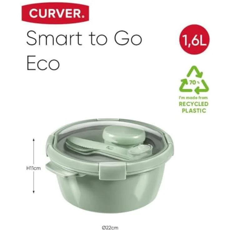 Curver Frischhaltedose 'smart to go eco lunch' Kit 113152, 100% recyceltes Polypropylen, inkl. Besteck, Tray und Dressingbecher, luft- und wasserdicht – Bild 2