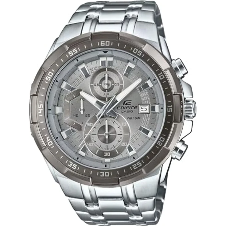 Casio EFR-539DE-8AVUEF, Chronograph mit 3D-Lünette, Datum und Stoppuhr, silberfarbenes Edelstahlarmband, graues Zifferblatt – Bild 1