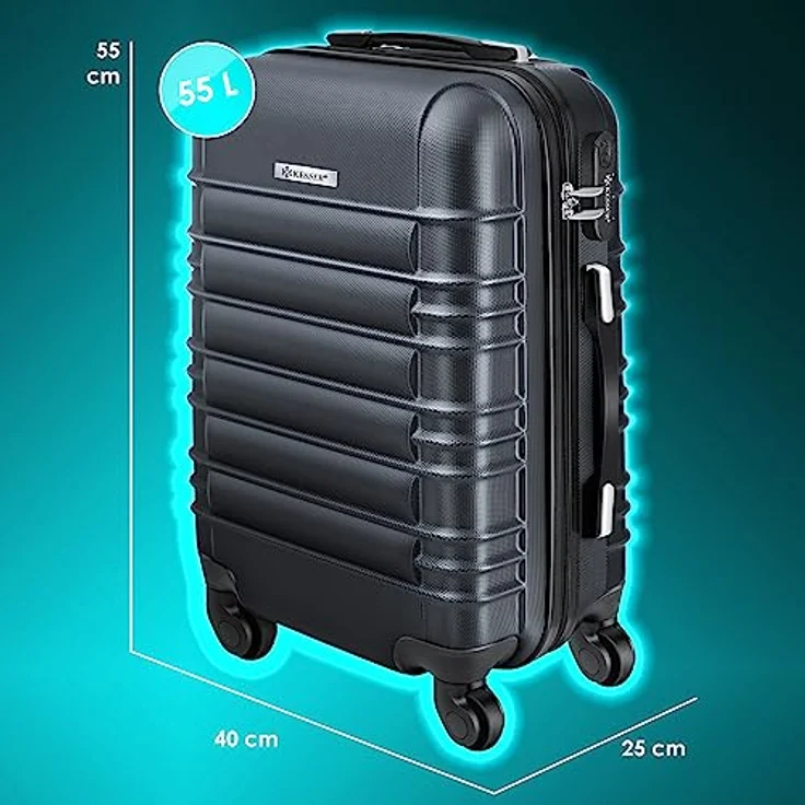 KESSER® Handgepäck Reisekoffer Hartschalen-Koffer Inkl. Kofferwaage + Gepäckanhänger Trolley Gepäck Rollkoffer Zahlenschloss 4 Rollen ABS-Hartschale Teleskopgriff (55x40x25cm / 55 Liter Anthrazit) – Bild 2