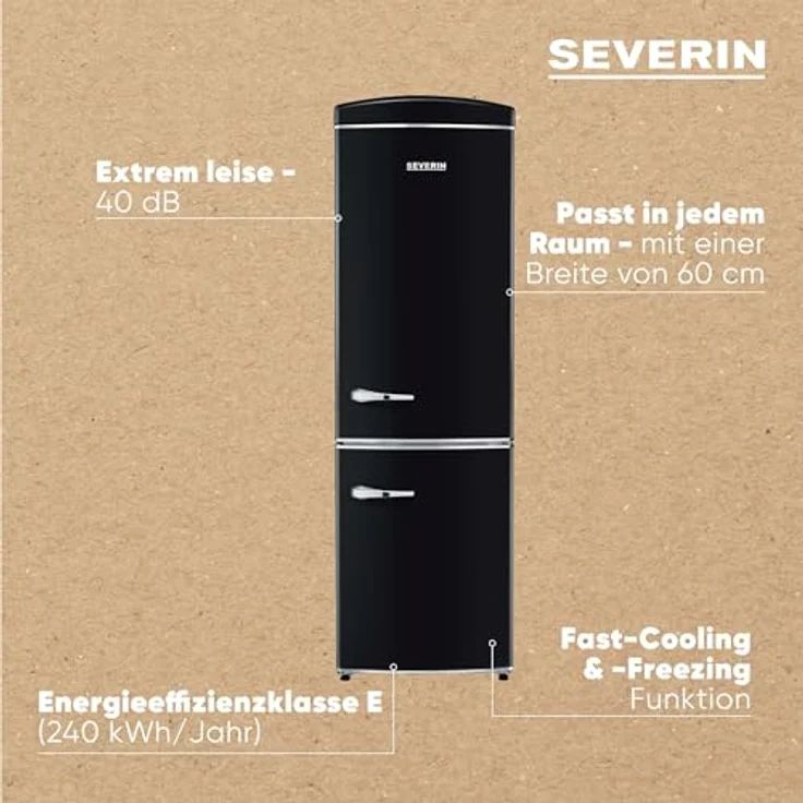 SEVERIN Retro Kombi No Frost RKG 8998, Kühl-Gefrierkombination mit 315 L Nutzinhalt, schwarz, rechts öffnend – Bild 2