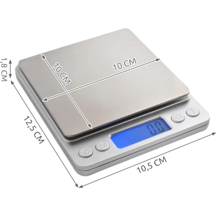 Ruhhy Digitale Präzisions-Grammwaage mit LCD-Display, Tara-Funktion und 2 abnehmbaren Wiegeschalen, hohe Präzision bis 0,1 g, ideal für Küche und Labor – Bild 2