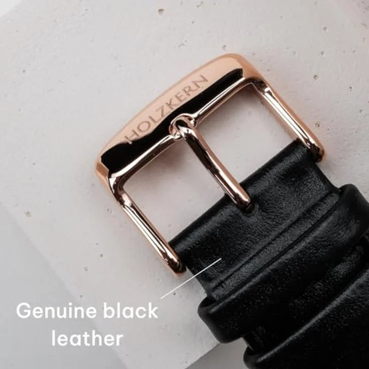 HOLZKERN Herren-Quarzuhr Chronograph Relational, Marmor/Roségoldfarben, Lederarmband Schwarz, Stoppuhr und Kalenderfunktion – Bild 5