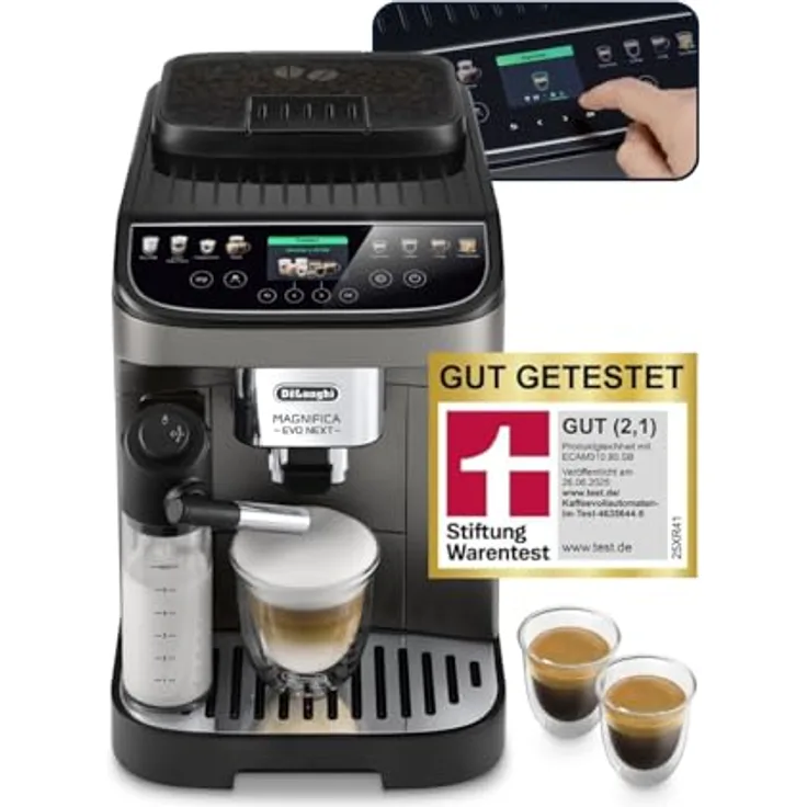 De'Longhi Magnifica Evo Next ECAM312.80.TB, Kaffeevollautomat mit 13 Getränken, 2,4'' TFT Farbdisplay, LatteCrema Milchsystem, Titan