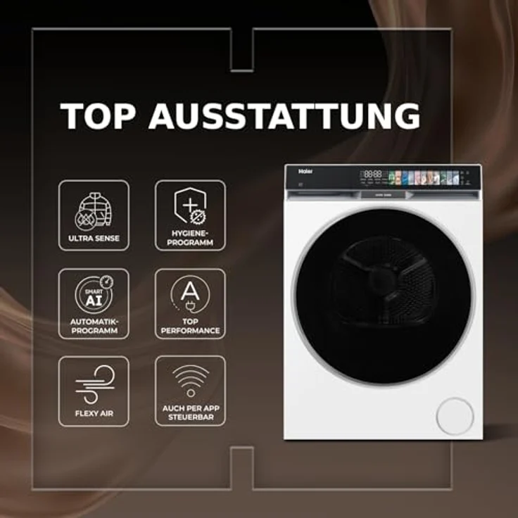 Haier HD90-A687U1, Wärmepumpentrockner 9kg, Energieeffizienzklasse A, AI Power Inverter Motor, Ultra Sense Technologie, Hygiene-Option, hOn App – Bild 3